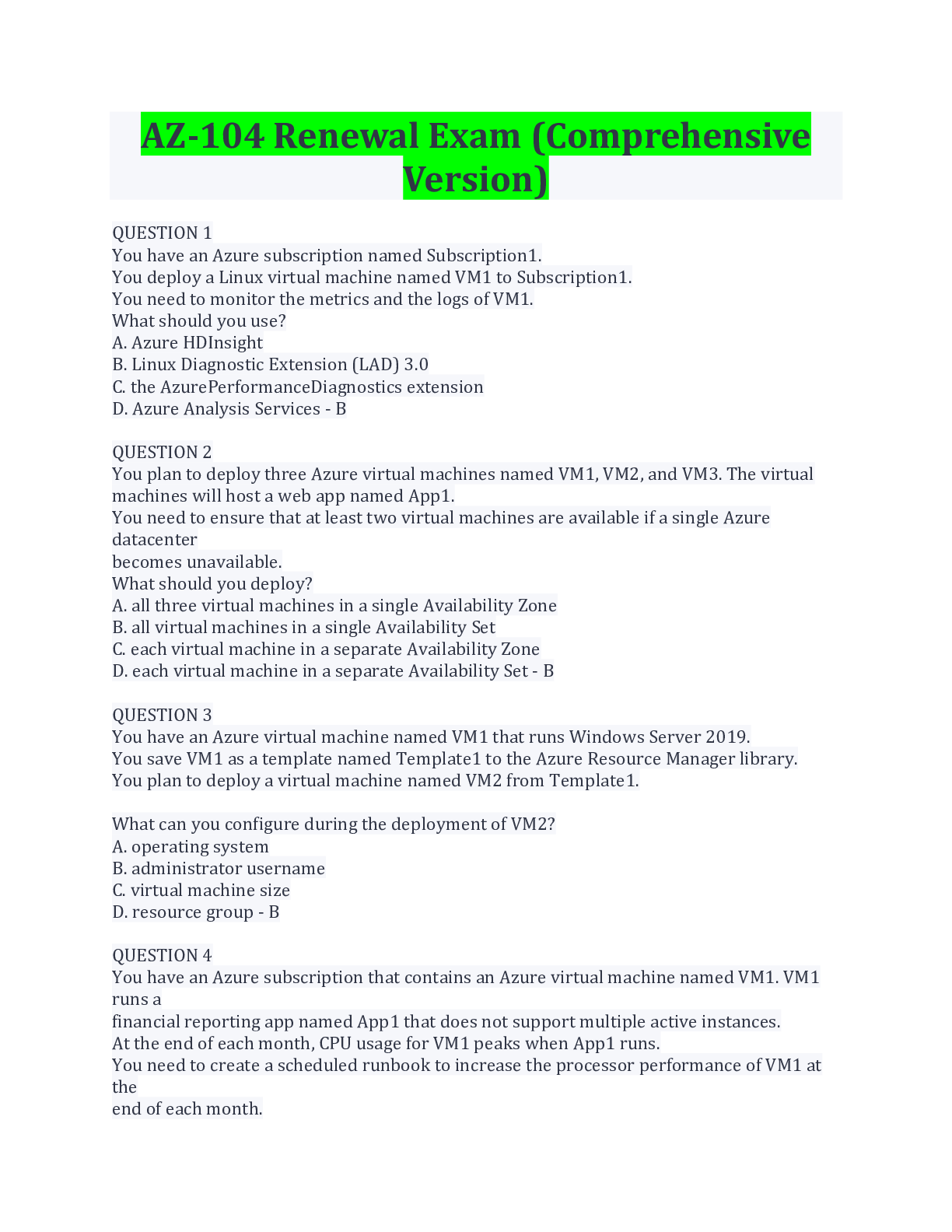 Preview image for AZ-104 Renewal Exam (Comprehensive Version) Questions And Answers